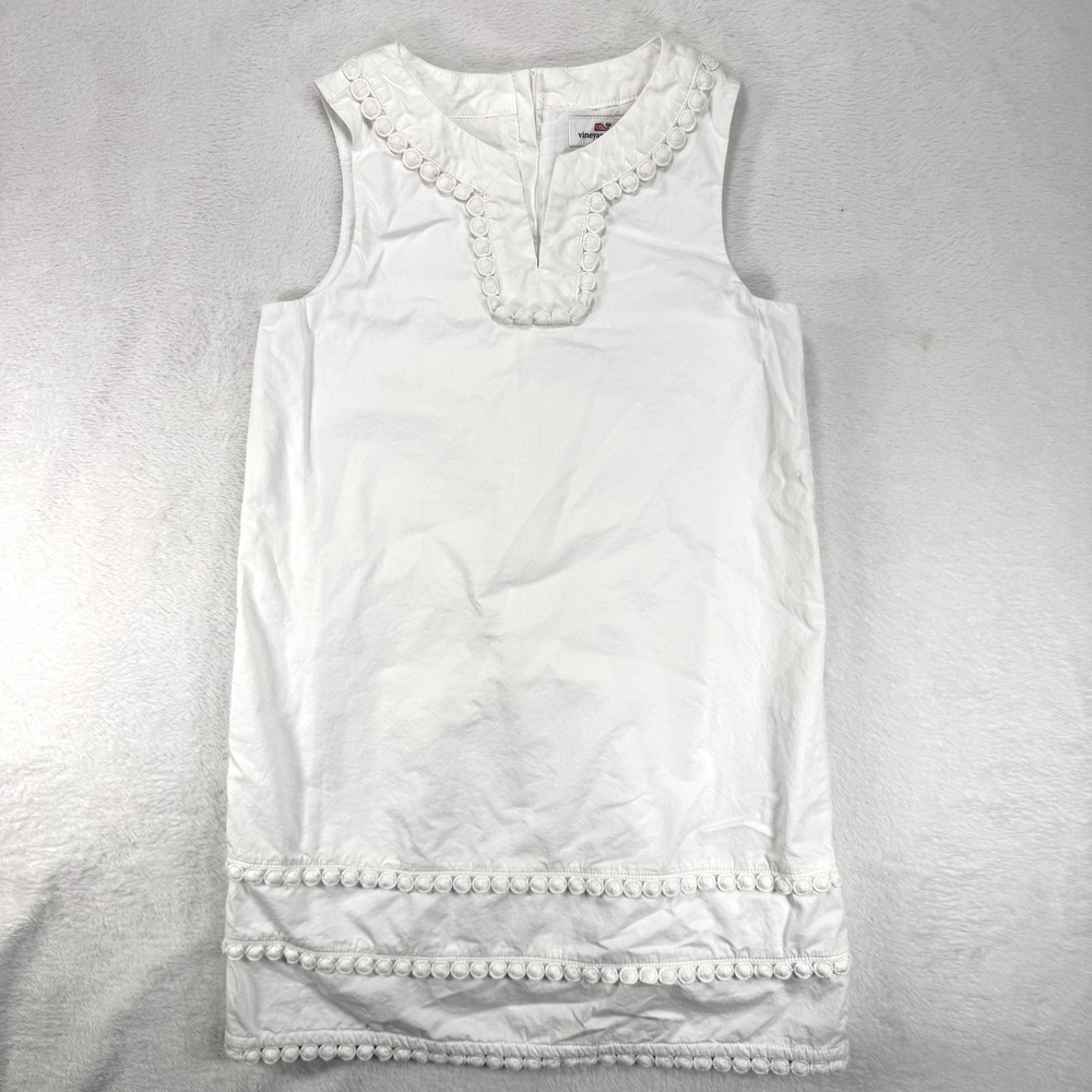 Vineyard Vines 6 White Pom Pom Sleeveless Shift Dress Wedding Flower Girl Summer